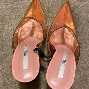 ZARA Vinyl transparent pointed toe heeled mules